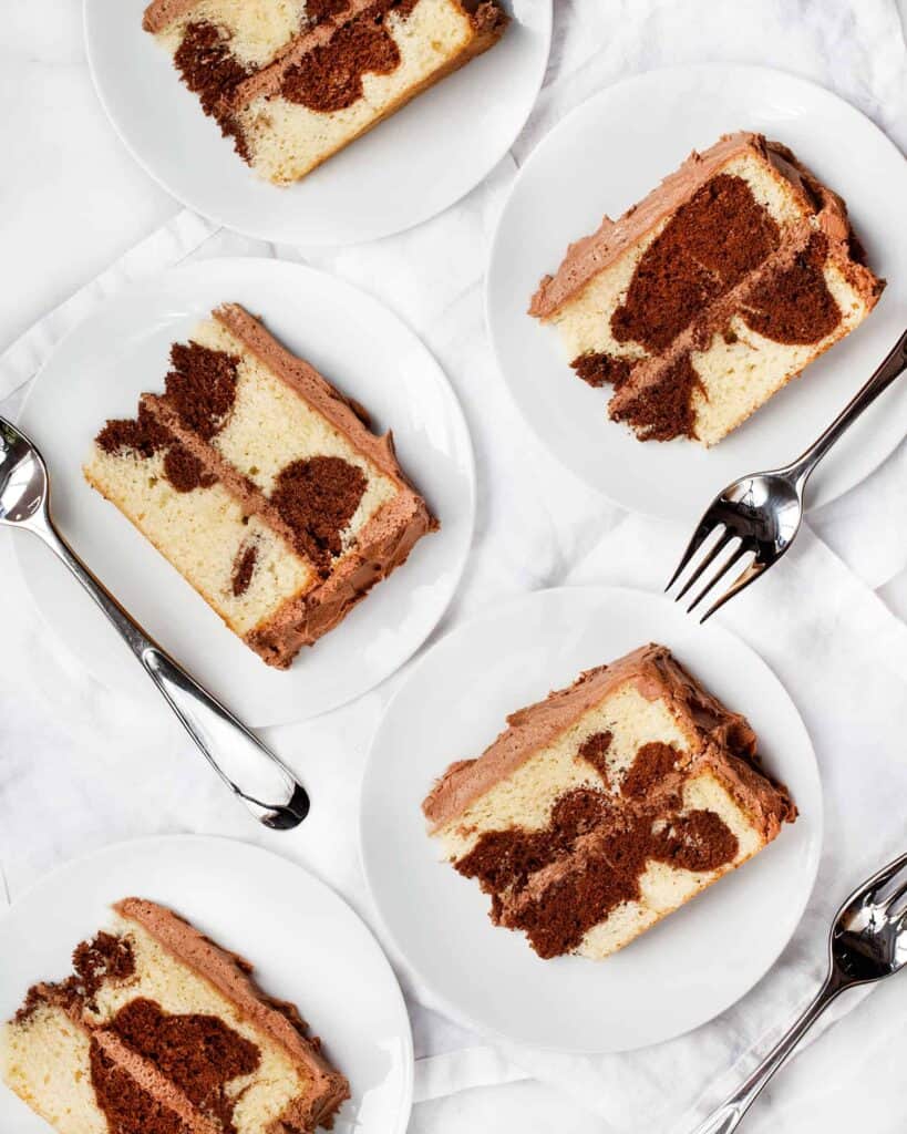 Marble Layer Cake with Bittersweet Chocolate Buttercream Frosting