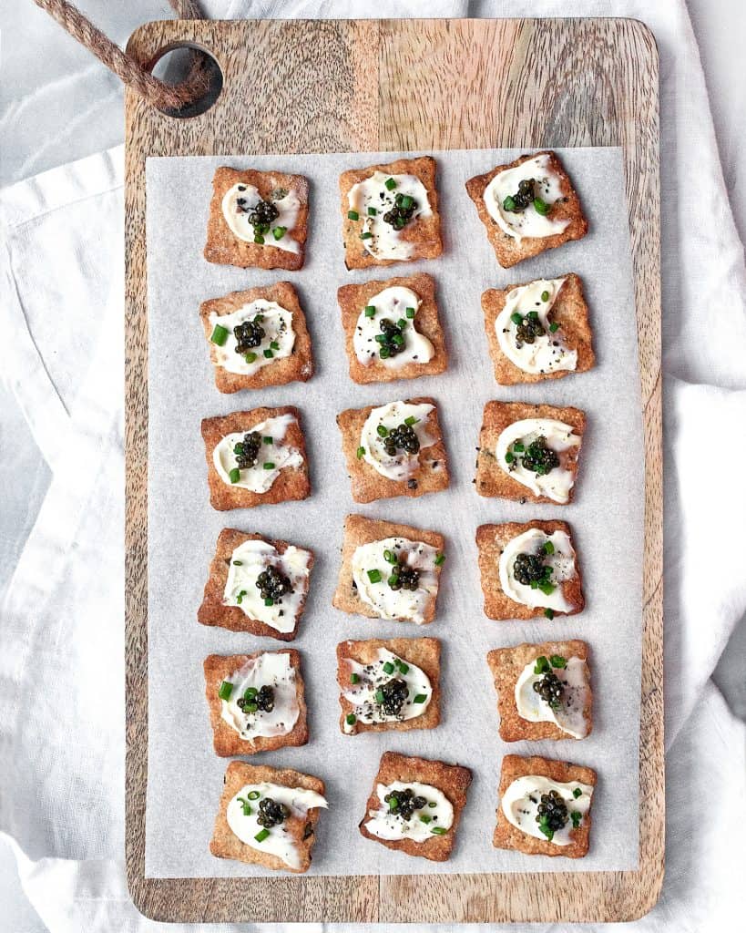 Homemade Herb Crackers with Caviar and Mascarpone Last Ingredient