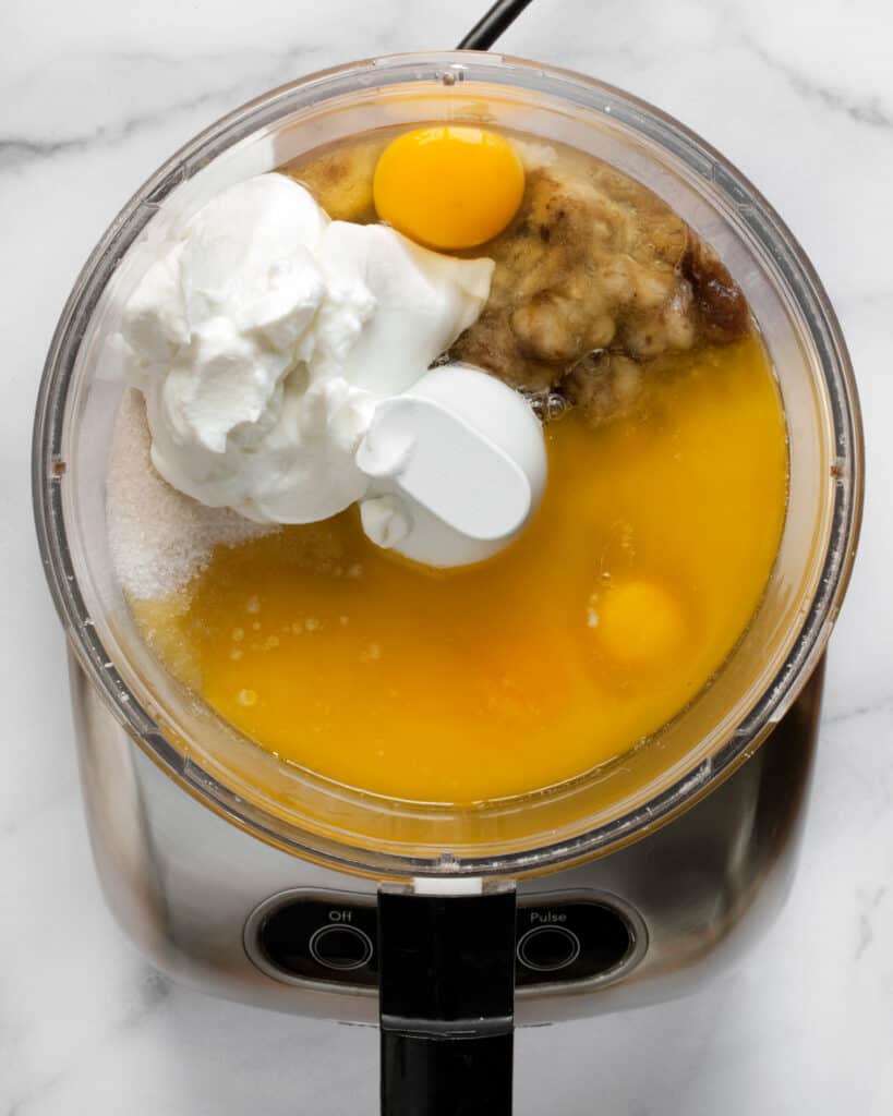 Mixing the cake batter in a food processor