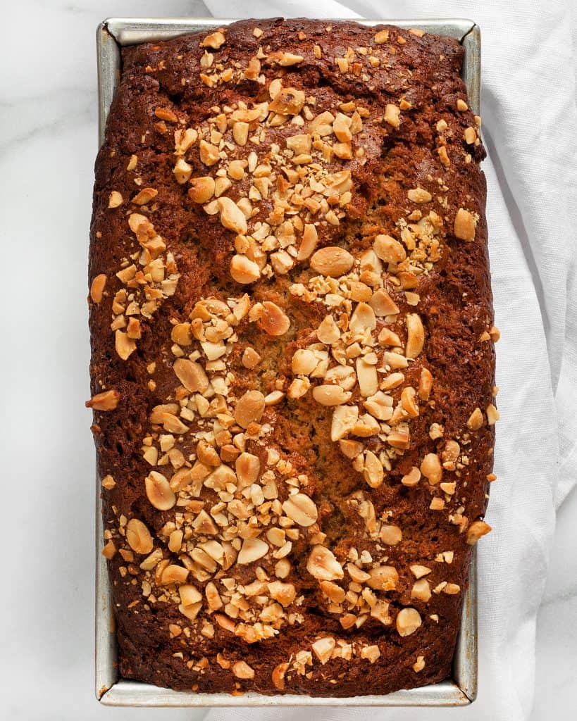 Banana bread in a loaf pan