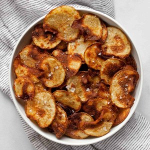 Bowl of baked potato chips.