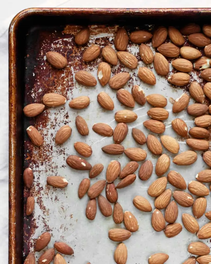 Toasting almonds on a sheet pan