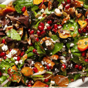 Roasted squash salad on a plate.