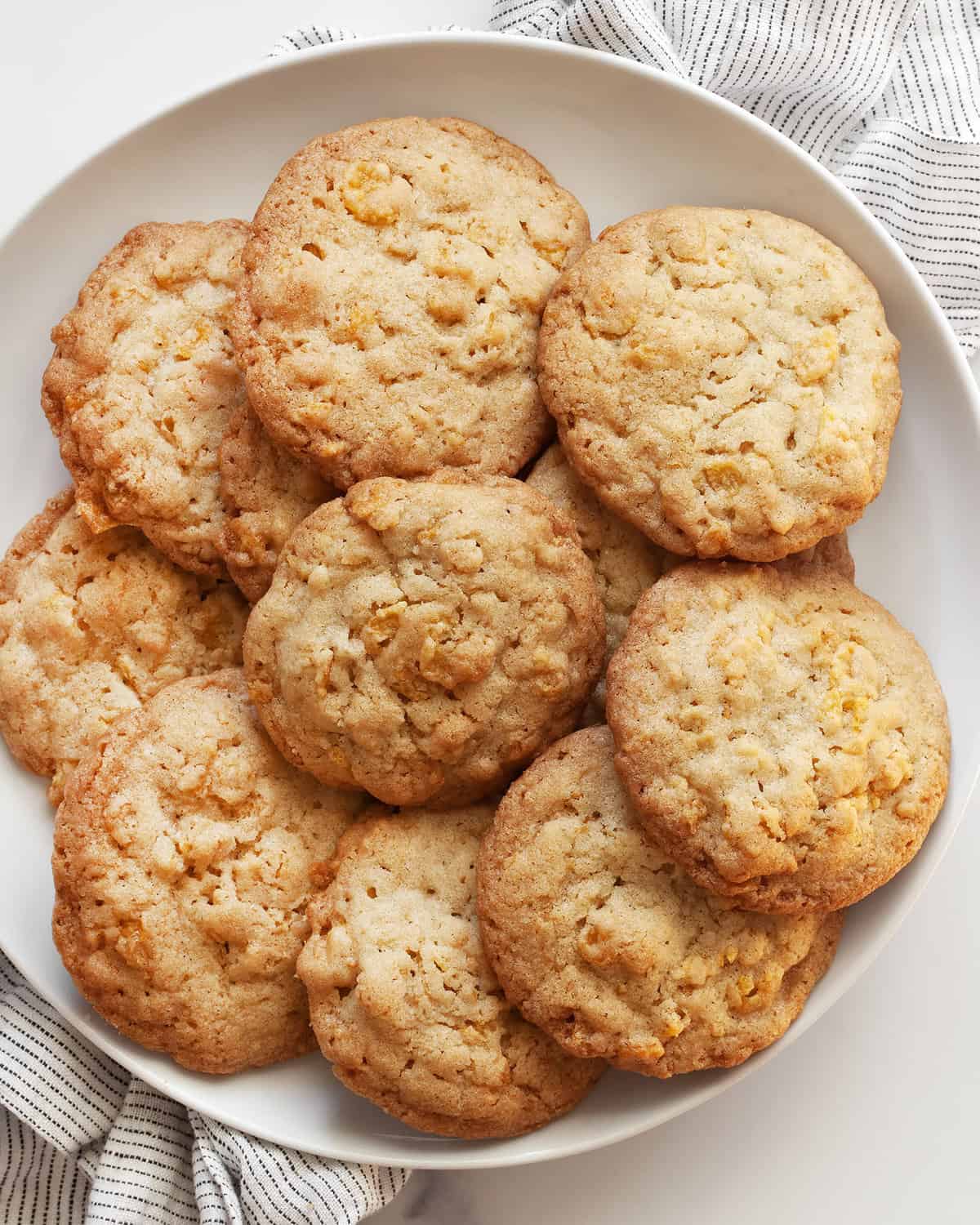 Cornflake cookies on a plate.
