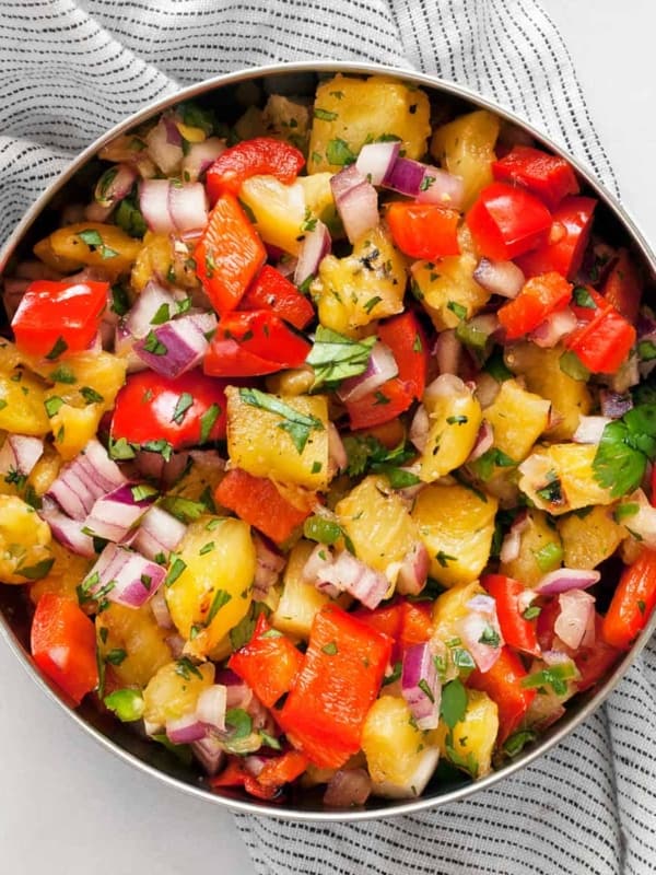 Grilled pineapple salsa in a bowl.