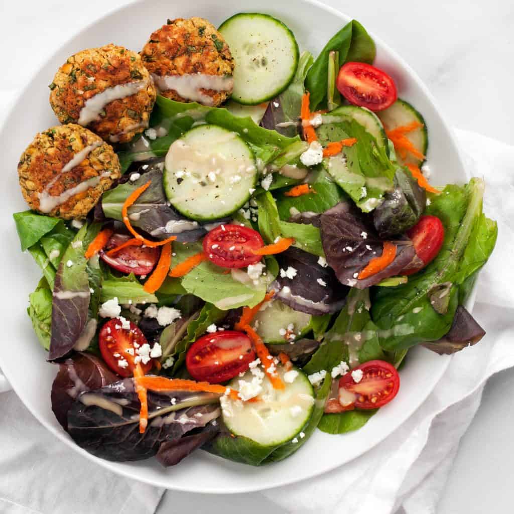 Baked Falafel Salad with Hummus Lemon Dressing Last Ingredient