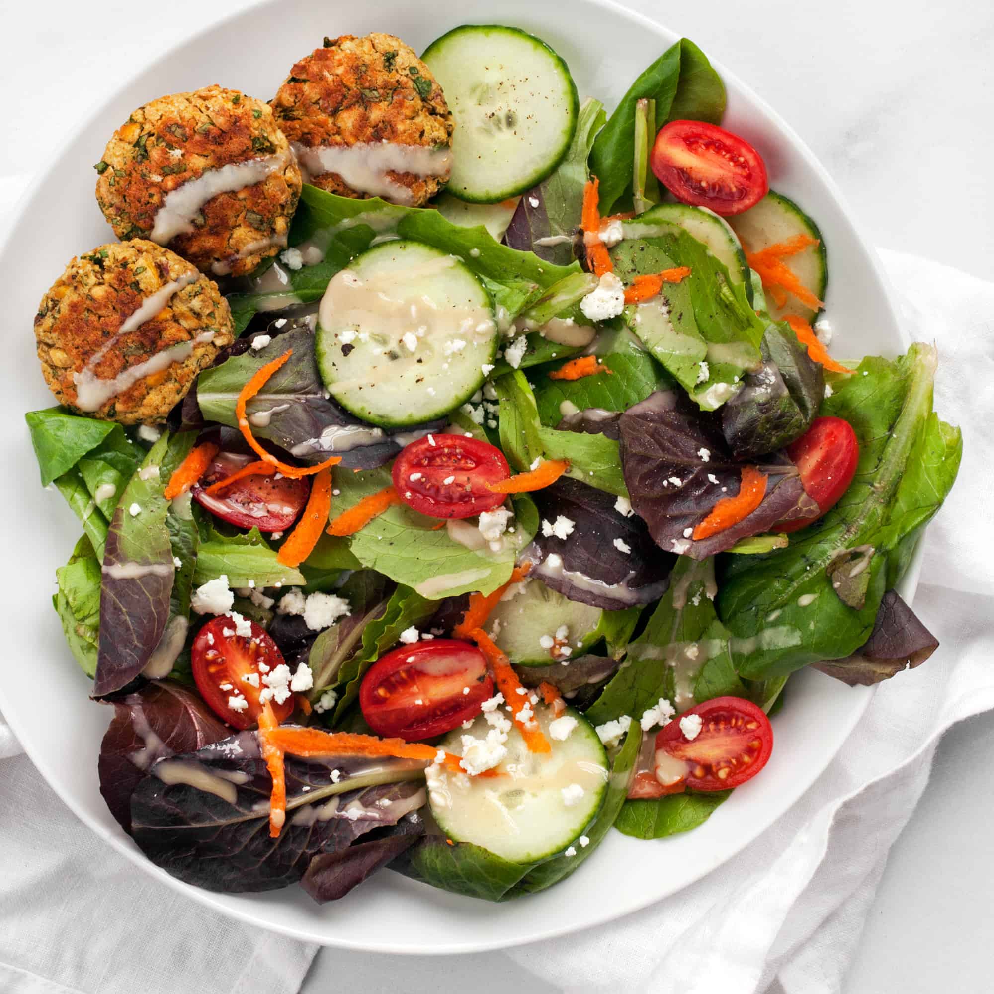 Baked Falafel Salad with Hummus Lemon Dressing Last Ingredient