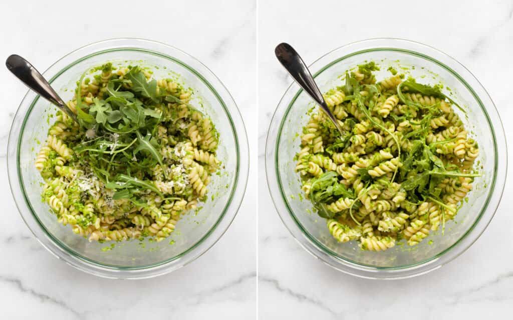 Stir the arugula and Parmesan into the pasta.