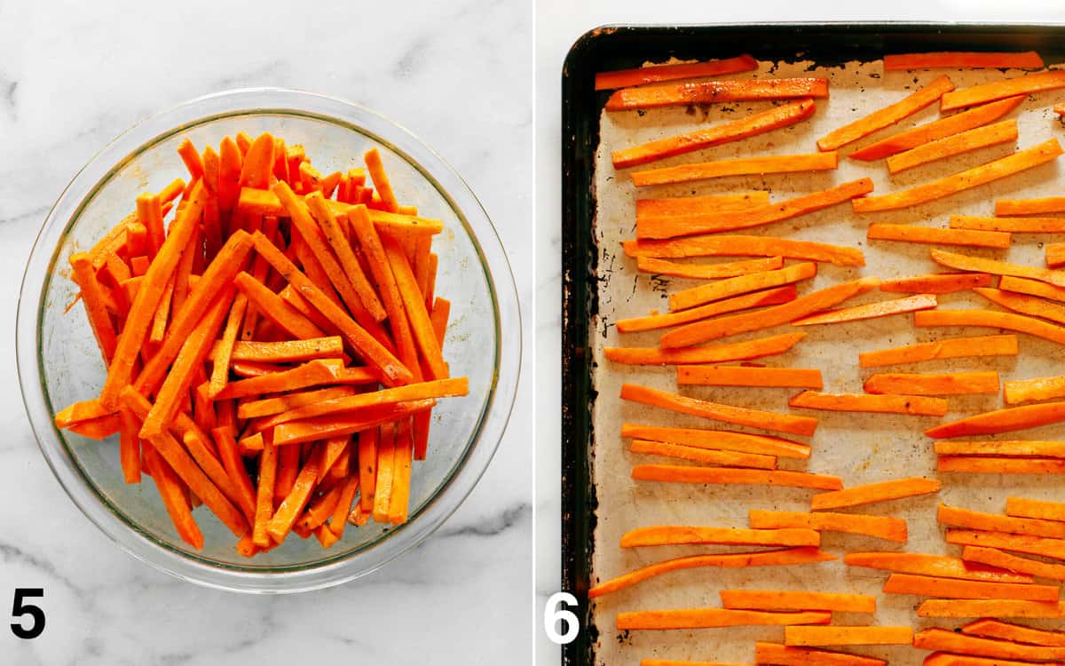 Toss the potatoes in the oil-spice mixture in the bowl. Spread the potatoes on a sheet pan.