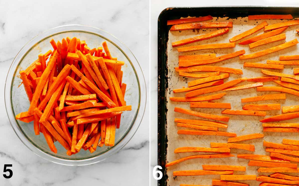 Toss the potatoes in the oil-spice mixture in the bowl. Spread the potatoes on a sheet pan.