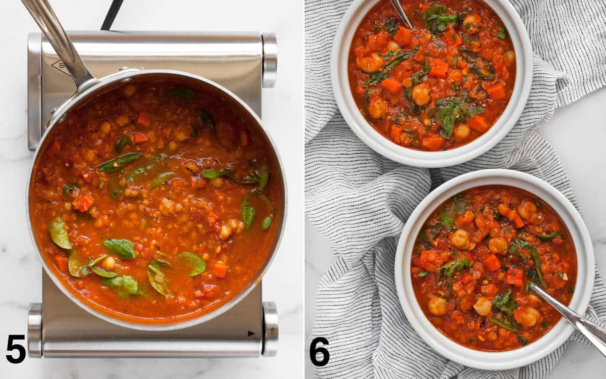 Stir the spinach into the cooked soup. Divide the soup into bowls and garnish with parsley.