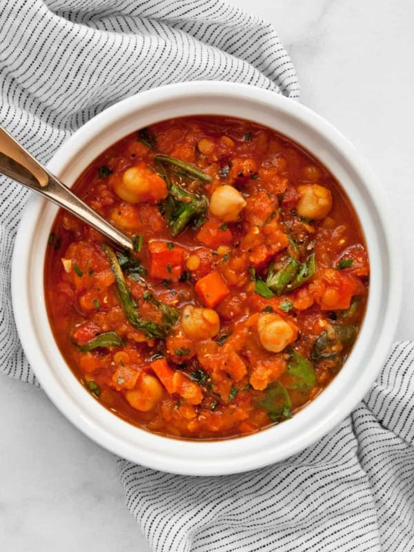 A bowl of lentil soup.