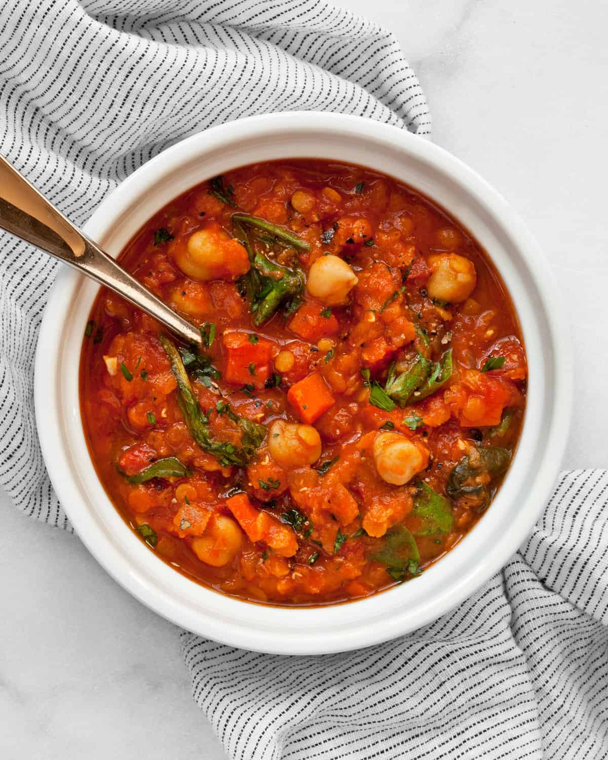 A bowl of lentil soup.