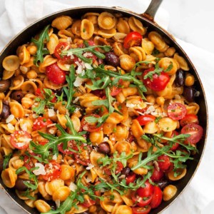 One Pan Orecchiette in a skillet