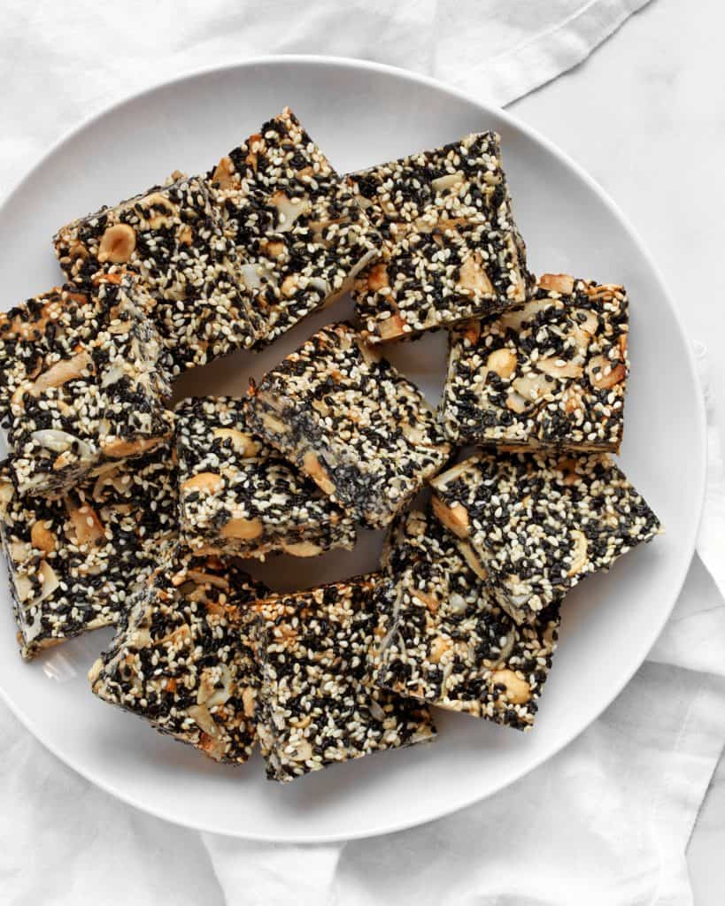 Sesame Peanut Bars on a plate