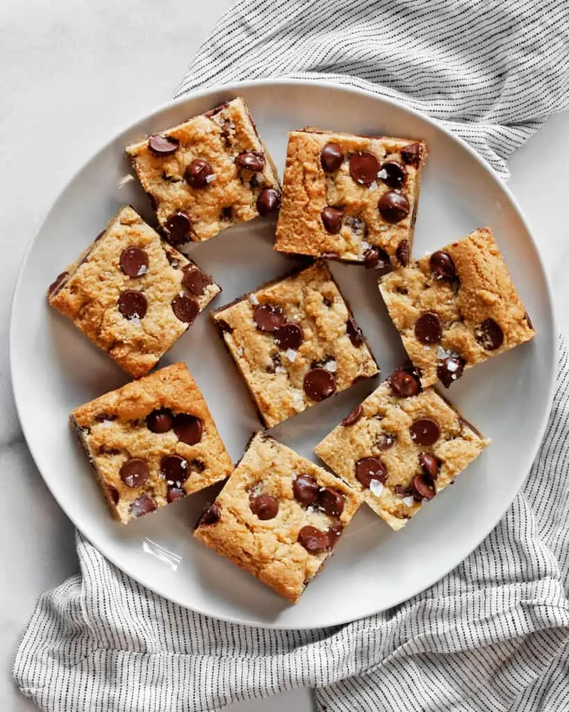 Chocolate chip bar cookies on a plate