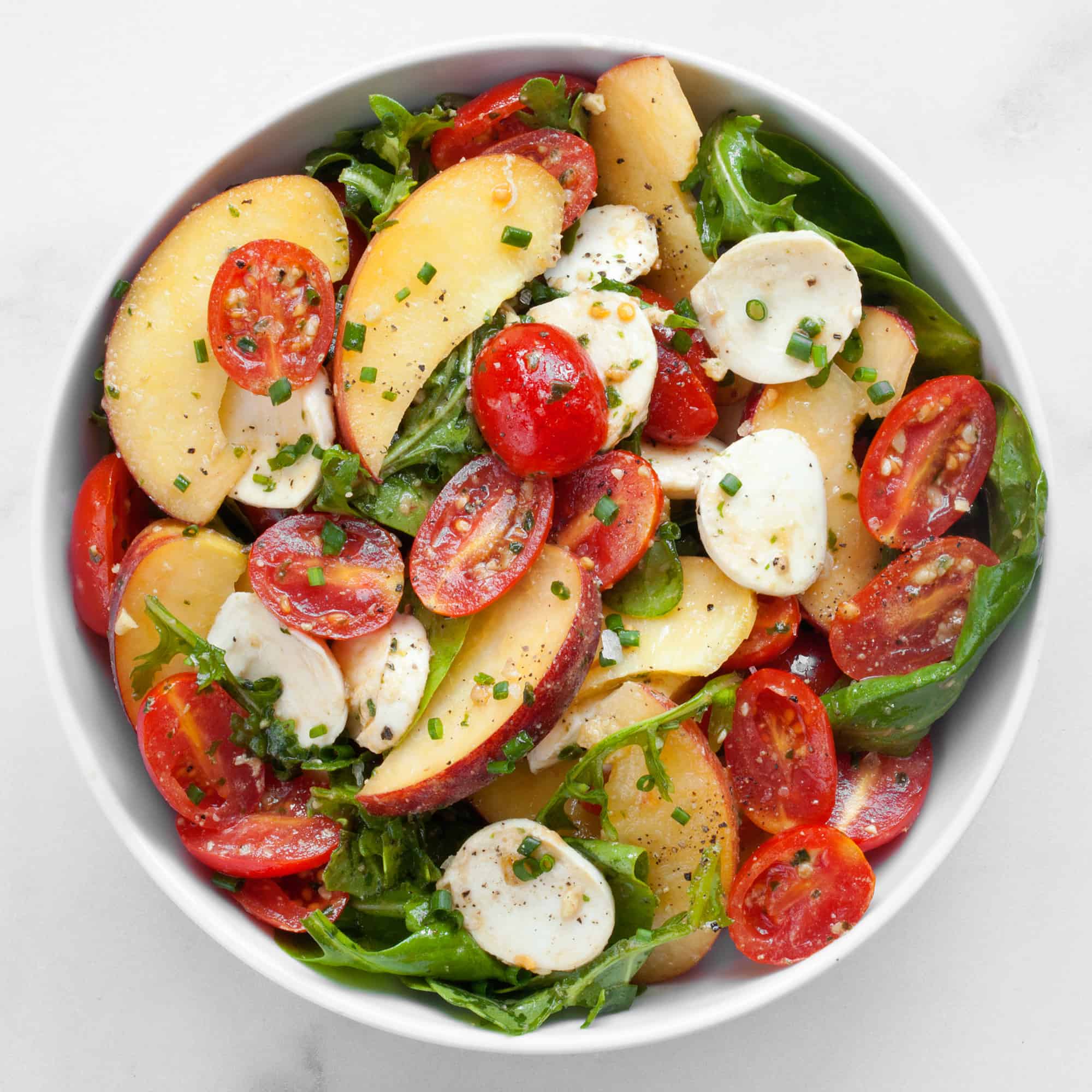 Peach Tomato Salad with Mozzarella & Pesto | Last Ingredient