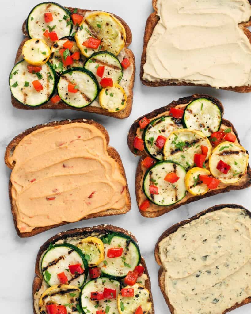 Spicy Grilled Veggie Hummus Sandwiches