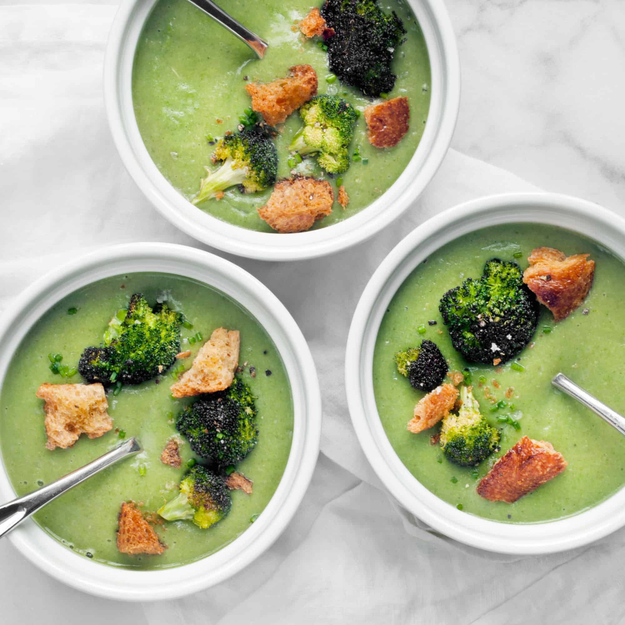 Vegan Broccoli Spinach Soup with Sourdough Croutons Last Ingredient