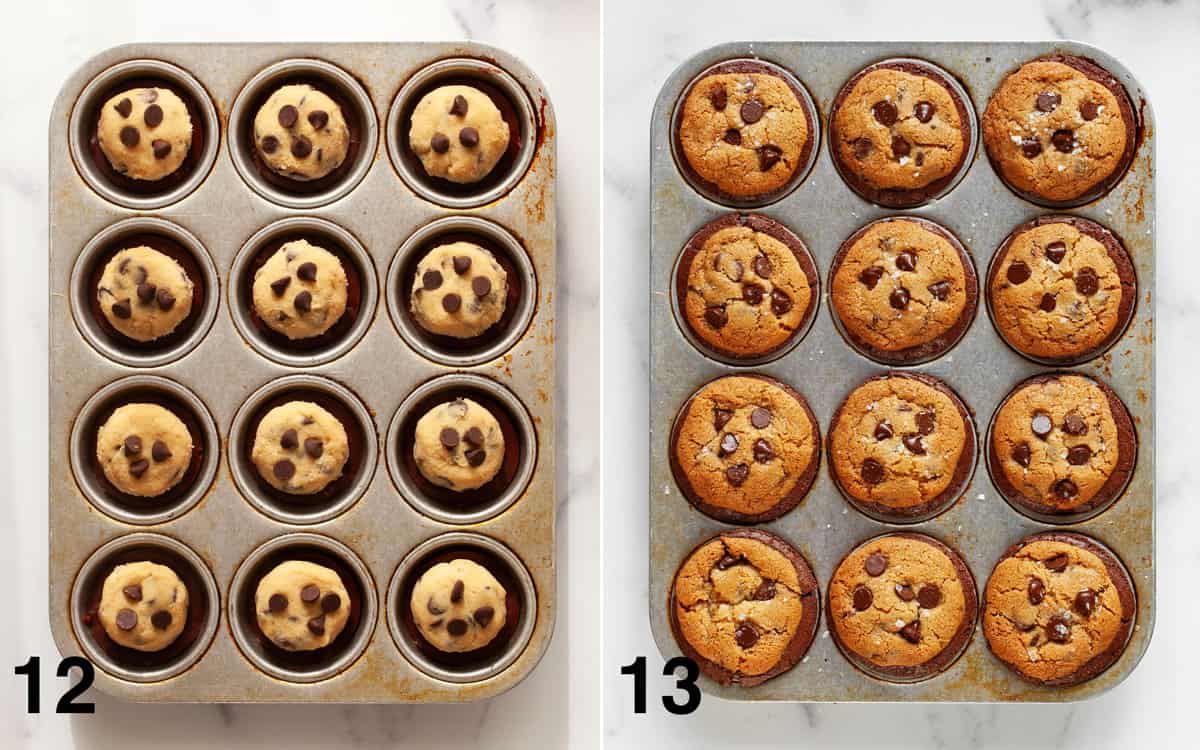 Brookies in pan before and after they bake.