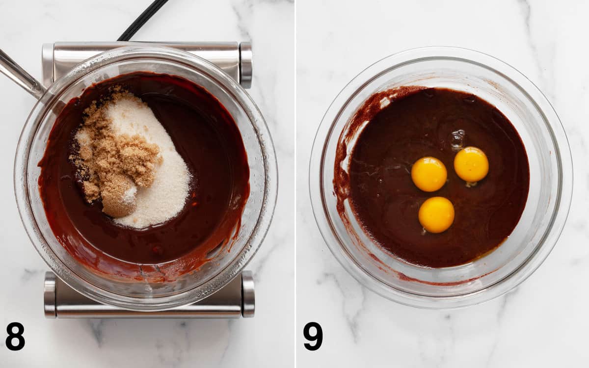 Sugar in brownie batter. Eggs in batter.