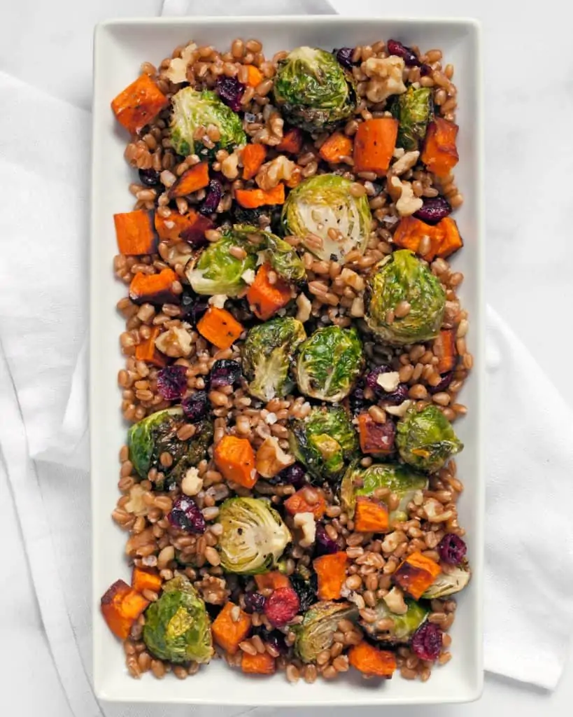 Wheat Berry Salad with Brussels Sprouts & Sweet Potatoes