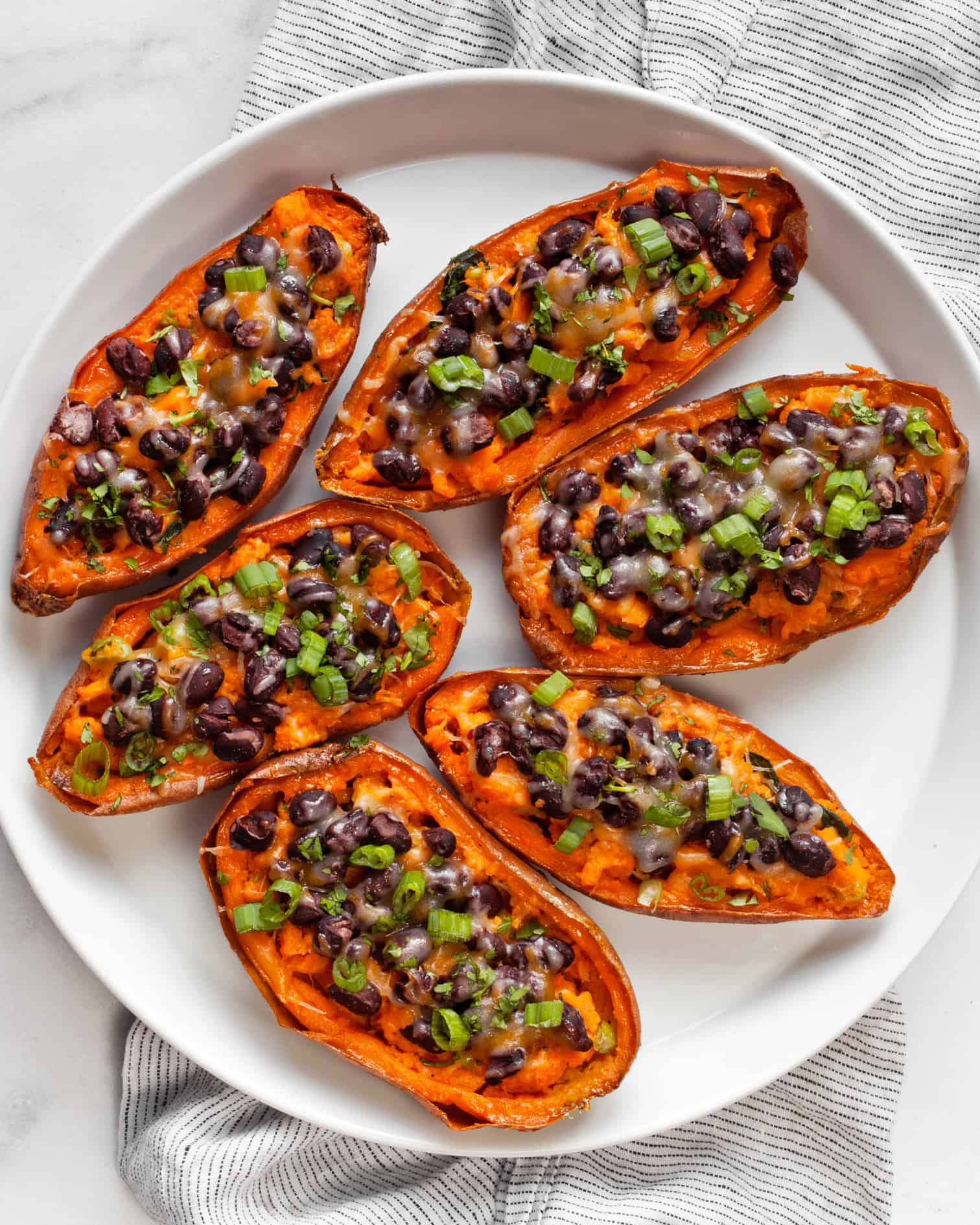 Loaded sweet potato skins on a plate