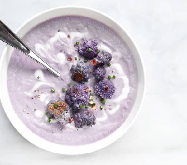 Roasted Spicy Purple Cauliflower Soup