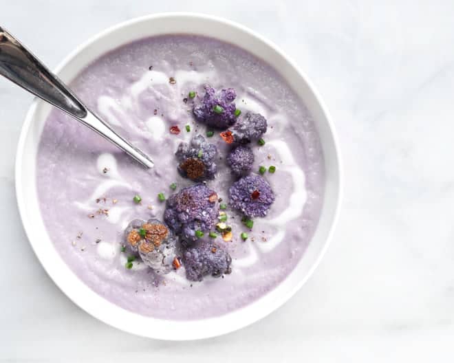 Roasted Spicy Purple Cauliflower Soup