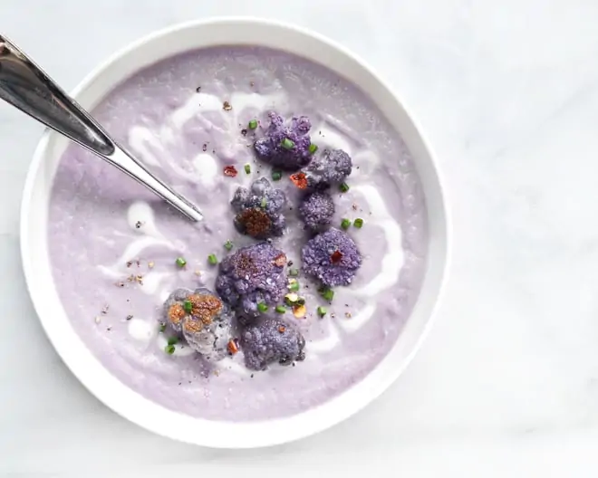 Roasted Spicy Purple Cauliflower Soup