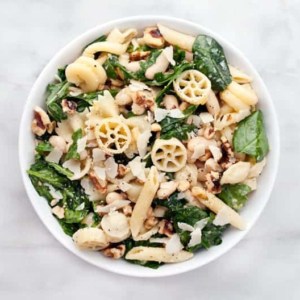 Pasta with Baby Greens, Beans and Walnuts