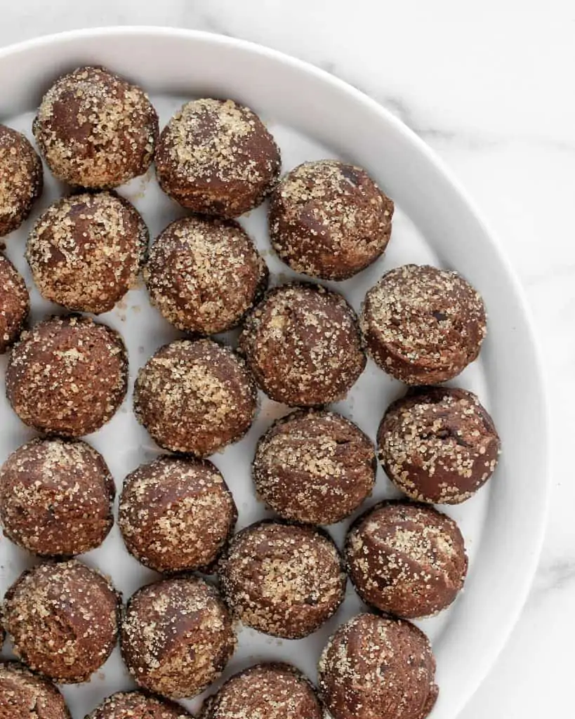 Chocolate cookie dough balls rolled in sugar