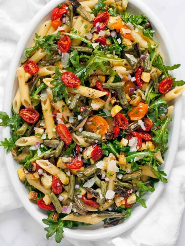 Roasted Tomato Zucchini Squash Pasta Salad