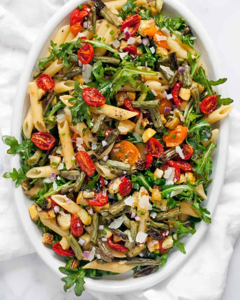 Roasted Tomato Zucchini Squash Pasta Salad