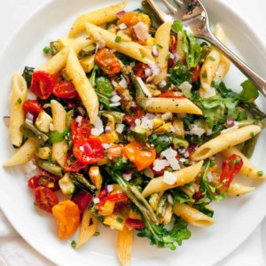 Roasted Tomato Zucchini Squash Pasta Salad