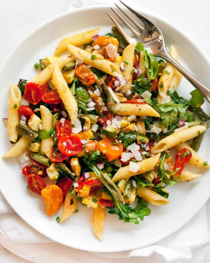 Roasted Tomato Zucchini Squash Pasta Salad