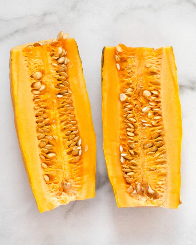 Slice the delicata in half lengthwise