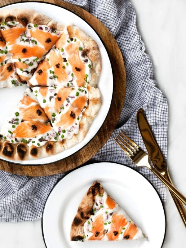 Grilled Pizza with Caviar and Smoked Salmon