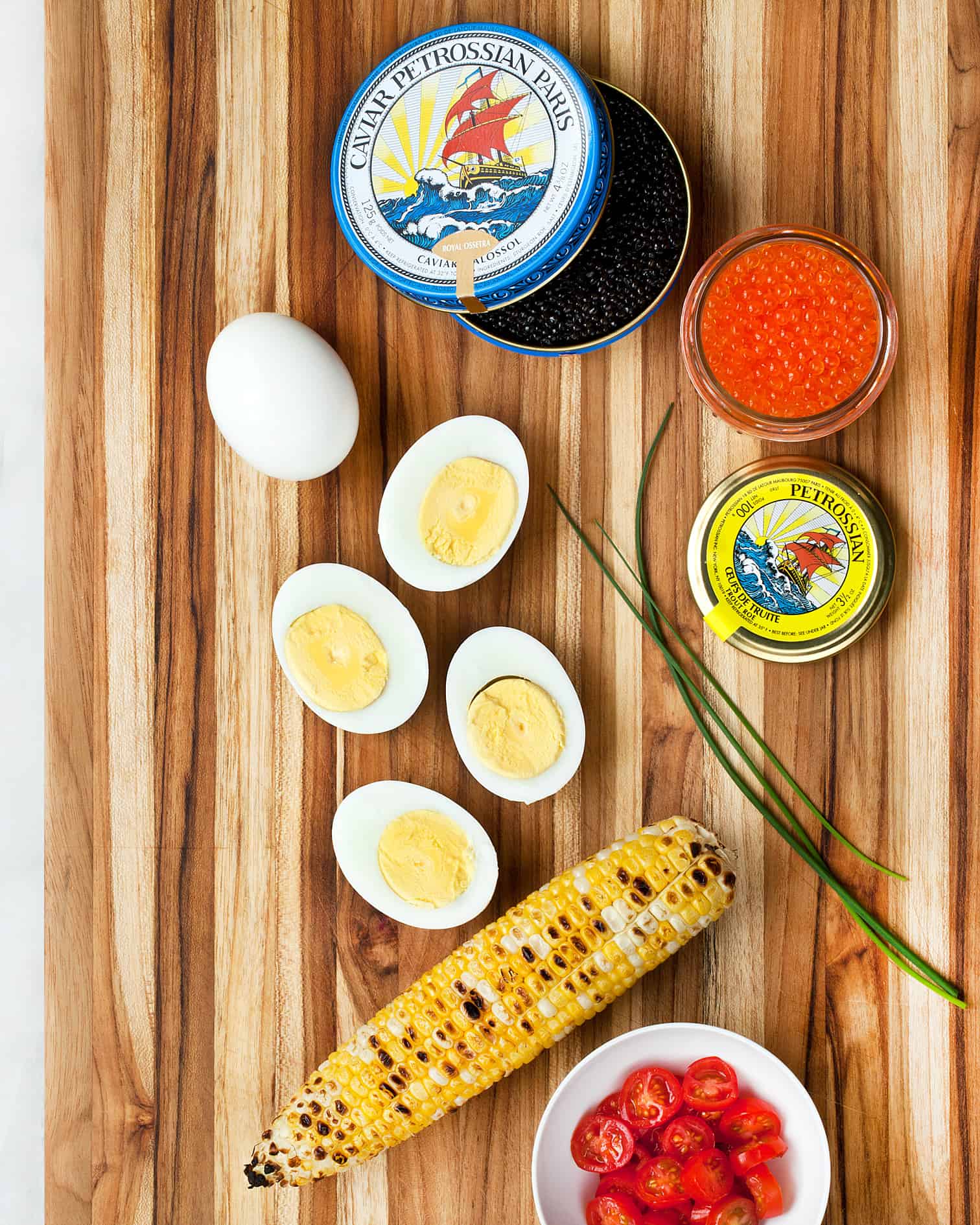 Grilled Corn & Caviar Deviled Eggs
