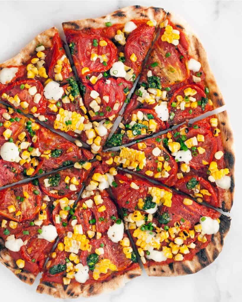 Grilled Corn and Roasted Tomato Pizza
