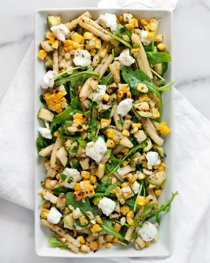 Grilled Corn Zucchini and Mint Pesto Pasta