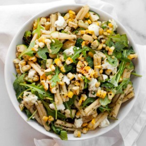 Grilled Corn Zucchini and Mint Pesto Pasta