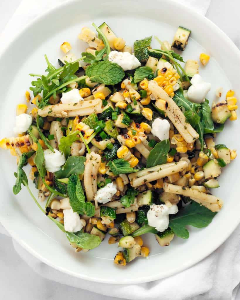 Grilled Corn Zucchini and Mint Pesto Pasta