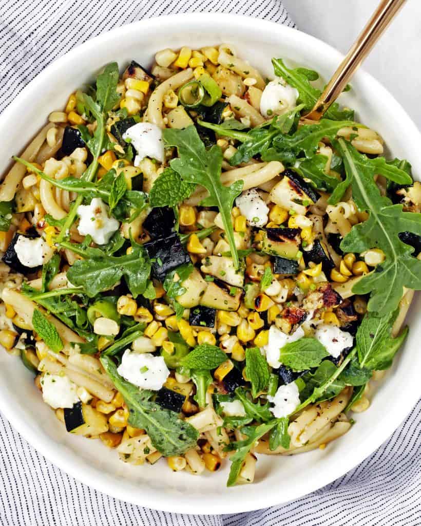 Grilled Corn, Zucchini and Mint Pesto Pasta