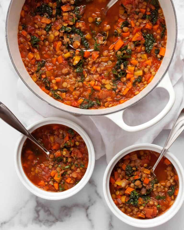 Spicy Tomato Carrot Lentil Soup with Kale Last Ingredient