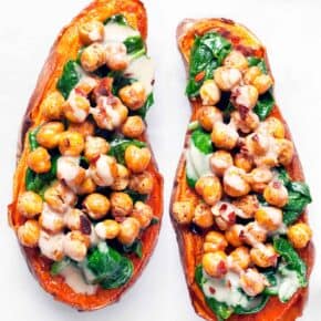 Chickpea Spinach Stuffed Sweet Potatoes