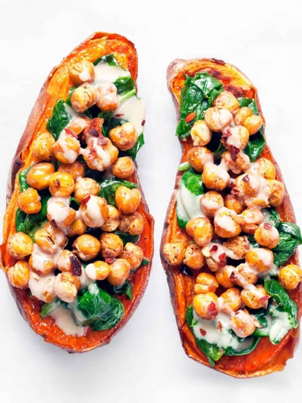 Chickpea Spinach Stuffed Sweet Potatoes