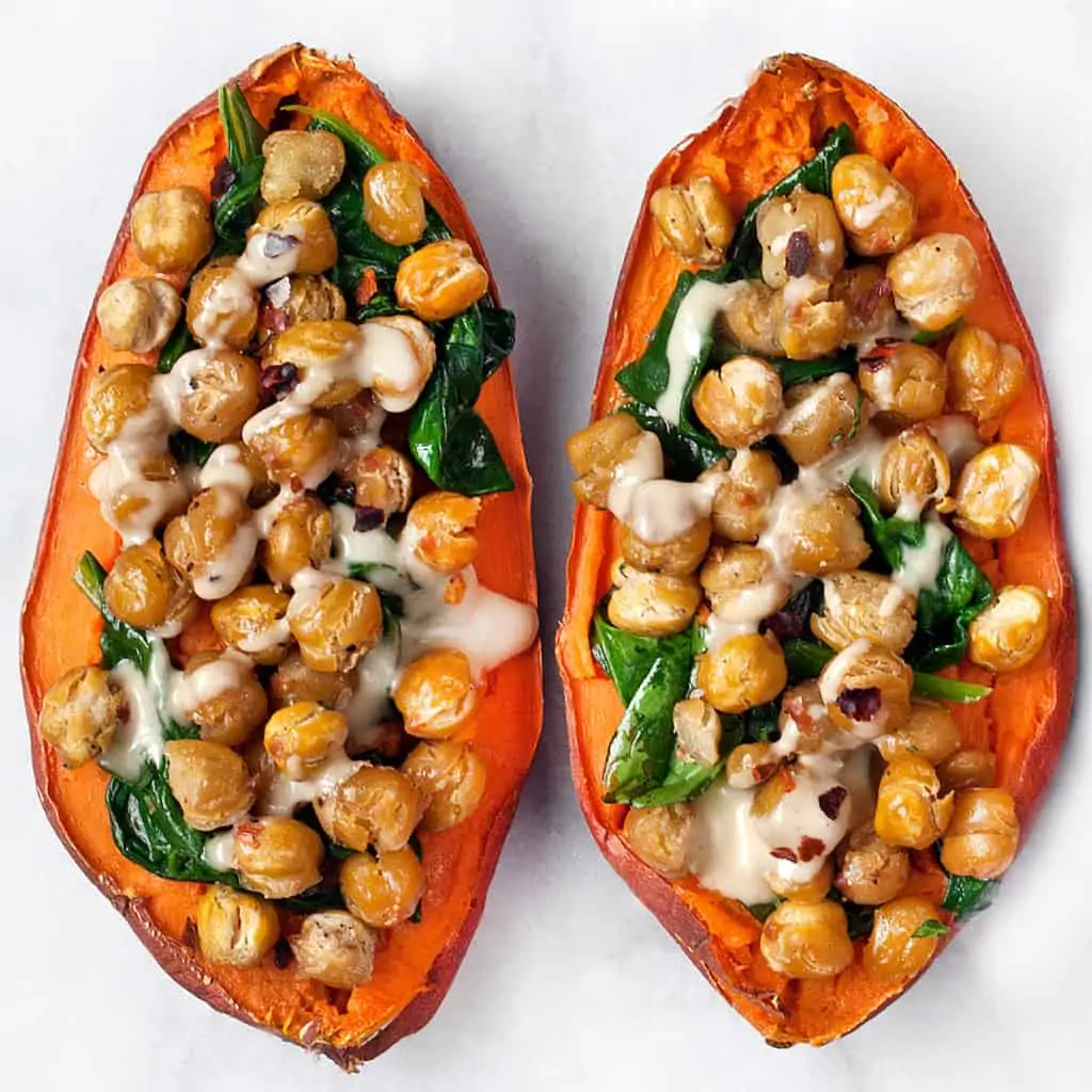 Chickpea Spinach Stuffed Sweet Potatoes