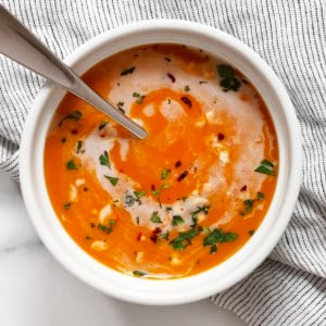 Bowl of butternut squash soup.