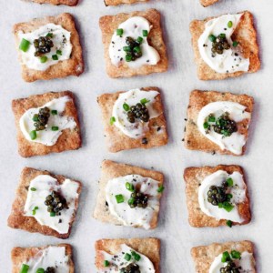 Homemade Herb Crackers with Caviar and Mascarpone